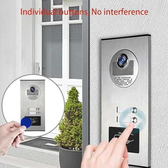 ANJIELO SMART Wired Video Multifamily Apartment Intercom System,2/3/4/6/8/10/12 Units 7 inch Monitor Video Door Phone Kit,Video Doorbell, ID Card Unlock, 2 Way Audio for Home (1 doorbell + 2 Monitor)
