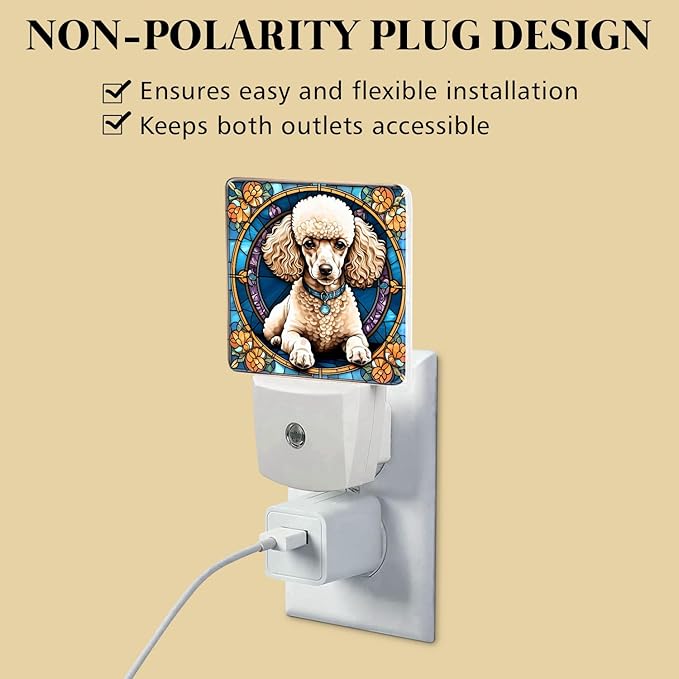 PODMemory Poodle Stained Glass Night Lights Plug into Wall for Room, Poodle Night Light LED for Bedroom
