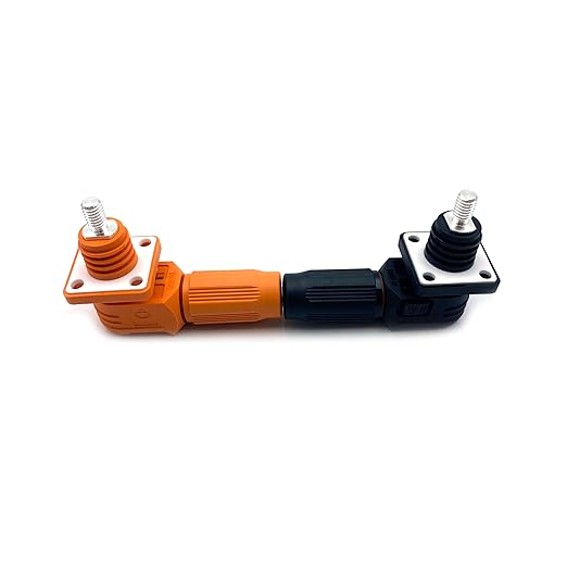 350A Battery Energy Storage Connector, 120mm² High Current Connectors IP67 Waterproof Stud Wiring Power Adapter Quick Plug Terminal Right Angle Plug and Socket (1500V Black+Orange)