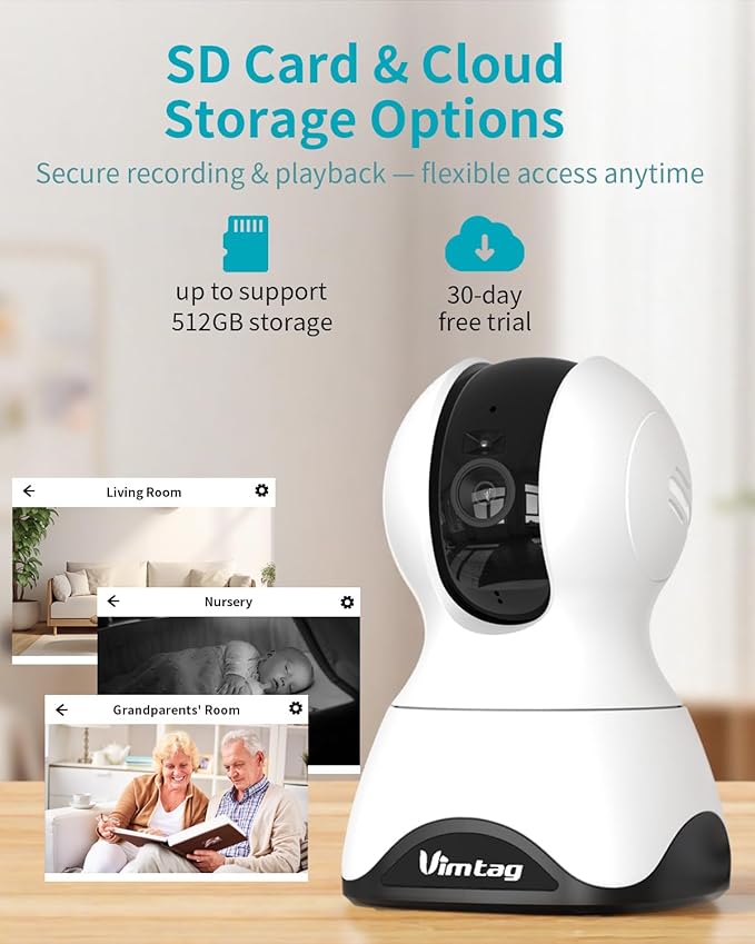 VIMTAG Security Camera Indoor, 4K UHD Pet Camera with Phone App for Dog/Cat, 360° Pan/Tilt Cameras for Home/Nanny/Baby/Room, Night Vision, Motion Tracking, 5G/2.4GHz WiFi, 2-Way Audio, Cloud & SD Card