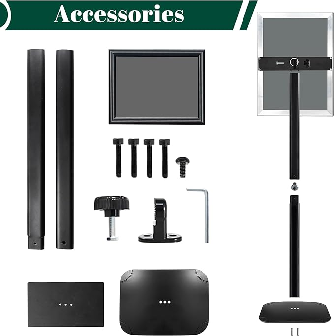 Heavy Duty Pedestal Sign Holder for Display, 11 x 17 inches Adjustable Floor Standing Sign Holder with Weighted Base , Vertical and Horizontal View Sign Stand for Indoor/Outdoor Advertising，Black