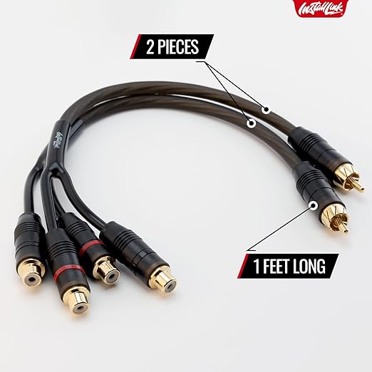 Install Link RCA Audio Cable for Subwoofer or Stereo Cable, Y Adapter 1-Male to 2-Female Splitter, 2pk