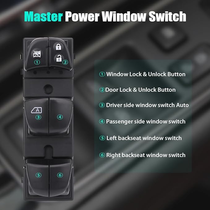 Master Power Door Lock Window Control Switch for Nissan Altima Sentra Rogue Leaf 2013-2018, for Tiida Sylphy 12-16, for Nissan Juke 12-17, Driver Side Window Controller Switch 25401-3TA5A