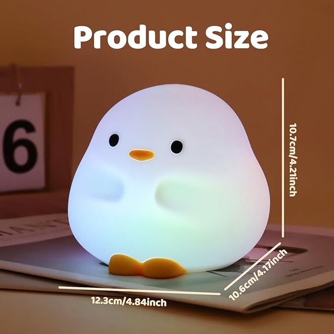 Rytinazzz Duck Night Light, Color Changing Mode & 50-Hour Battery, Squishy Silicone Lamp for Kids Room, USB Rechargeable with Timer, Valentines Gifts