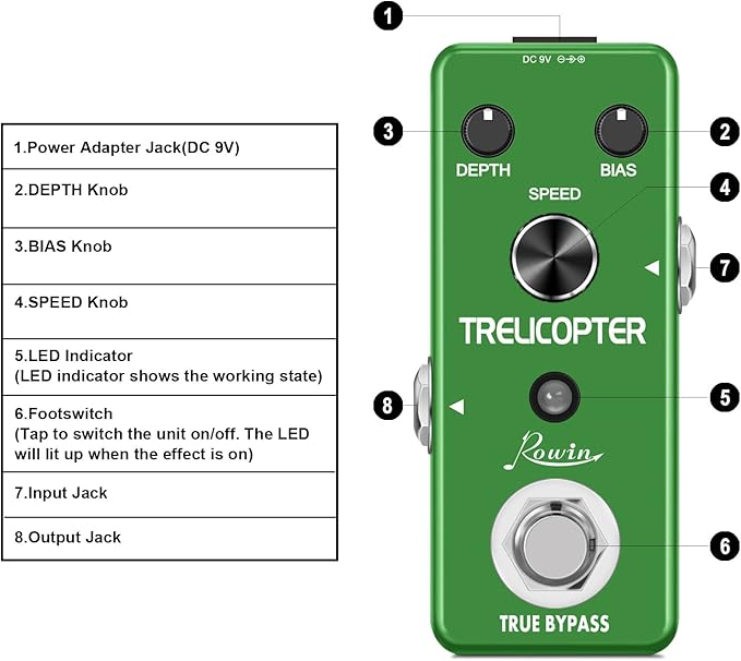 Rowin Trelicopter Effects Guitar Tremolo Pedal