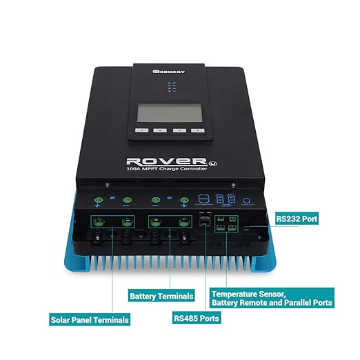 Renogy 100A 12V/24V/36V/48V DC Input MPPT Solar Charge Controller Auto Parameter Adjustable LCD Display Solar Panel Regulator fit for Gel Sealed Flooded and Lithium Battery, Rover 100A,Black