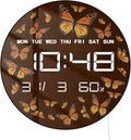 Timethink 12 Inch Butterfly Digital Wall Clock Large Display, Monarch Butterflies Entomology Nature Insect Electric Wall Clock with Temperature, Smart Dimming, Date, 12/24hr, Plug in LED for Kitchen