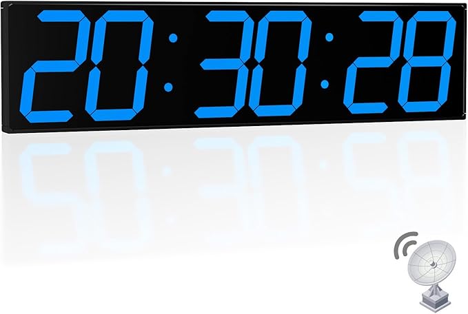 CHKOSDA 28.4''Large Digital Wall Clock,Automic Digital Clock with Alarm,Clendar and Termperature,Auto Time Sync with Easy Operation, Big Gym Timer with Countdown,Countup and Interval Workout(Blue)