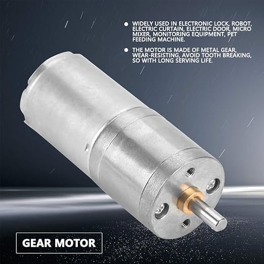 25mm DC 12V 25GA-370 Metal Gear Motor Low Speed for Electronic Locks Robots Electric Curtains Doors Mixers Monitoring Equipment Pet Feeders