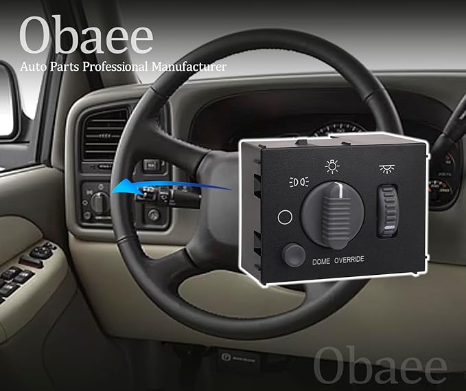 Obaee Headlight Switch Instrument Panel Dimmer Light Switch Compatible with Chevy Avalanche, Silverado, Suburban, Tahoe & GMC Sierra, Yukon 1999-2002, Replaces OE 15755595, D1534G, DS-968