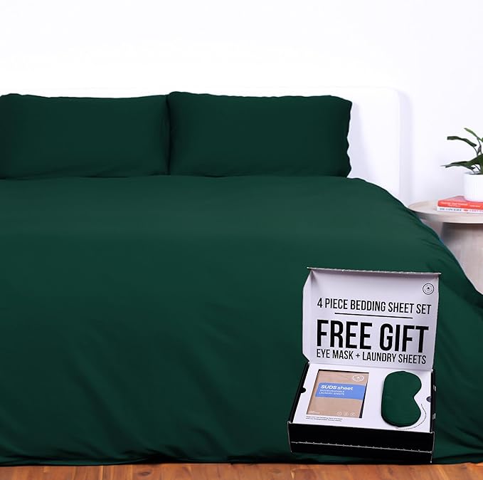 THE LAD COLLECTIVE 3.0 Queen Bedding Set - 4-Piece Bedset w/Fitted Sheet, Top Sheet & 2 Standard Pillowcases [Duvet Not Included] - Bamboo-Cotton - Cascade