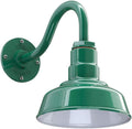 Steel Lighting Co. Hawthorne Barn Light | Outdoor Wall Mounted | 8 inch Dome | 11 inch Gooseneck| Small Farmhouse Light Made in America | Green Exterior/White Interior