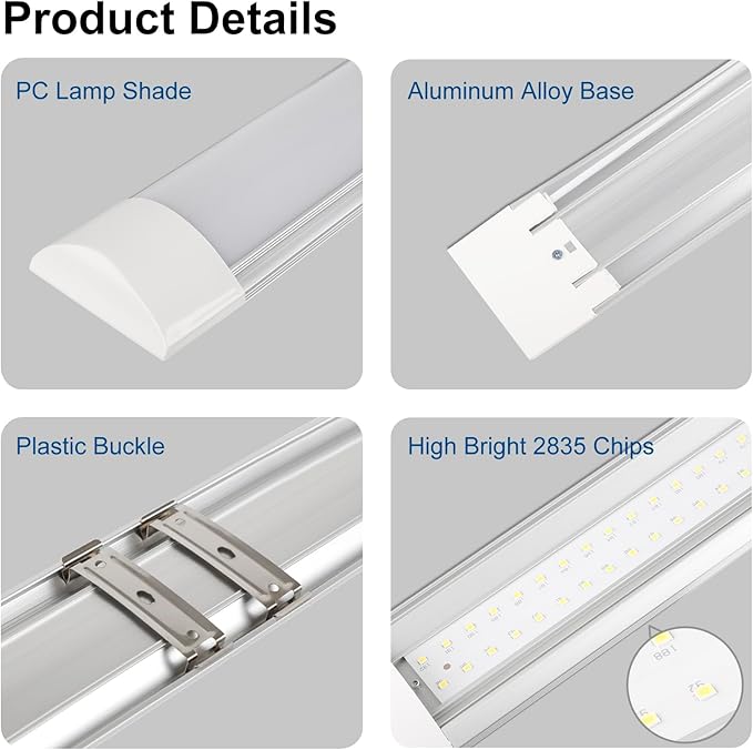 colmeguna 2 Packs 4FT LED Batten Light, Ultra-Thin Ceiling Surface Mounted Light, 40W, 4000K, IP20, LED Ceiling Lamp for Garage, Shop, Hallway, Office, Market, ver.2