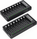 POWEROWL 8 Bay AA AAA Battery Charger 2 Pack, USB High-Speed Charging, Independent Slot, for Ni-MH Ni-CD Rechargeable Batteries