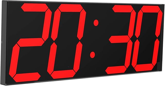 CHKOSDA LED Large Digital Wall Clock, Oversize Wall Clock with 6” Numbers, Remote Control Count up/Countdown Timer Clock, Auto Dimmer, Big Calendar and Thermometer(Red)