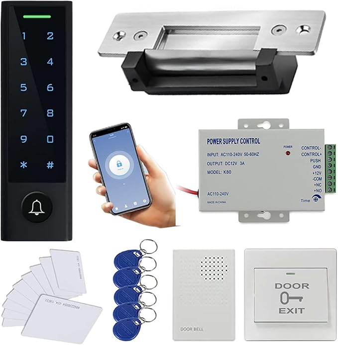 MENGQI-CONTROL WiFi Remote Manage IP66 Watreproof Access Control Keypad ANSI Standard North American Heavy Duty Electric Strike Lock Push Exit Button Smart Phone App Remote ADD/Delete User