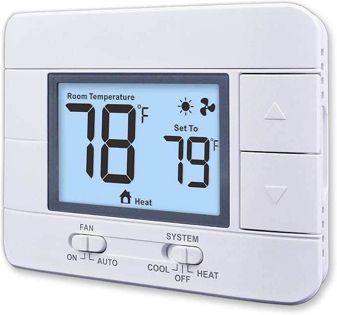 Aowel Non Programmable Thermostat for Home 1 Heat/ 1 Cool Single-Stage System, with Room Temperature Monitor (LCD White Backlit Screen)
