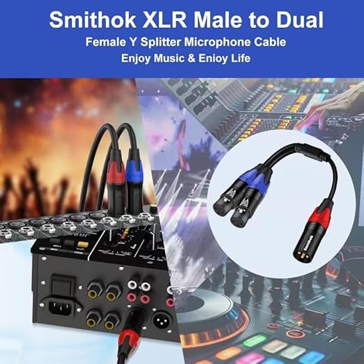 Smithok 2Pack XLR Y Splitter 1 Male to 2 Female Micrphone Cable, 3 Pin XLR 2 Female to 1 Male, Combiner Y Cord Balanced Mic Audio Cables for Stero Mic to L&R Audio Track(11.8 inches/0.3m)