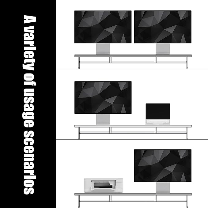 FENSULN Dual‑Tier Monitor Stand for Modern Desk Setup – Minimalist Wooden and Metal Riser Shelf with Transparent Acrylic Feet for Dual Monitors, Laptops, Home Office Aesthetic，Beige and White