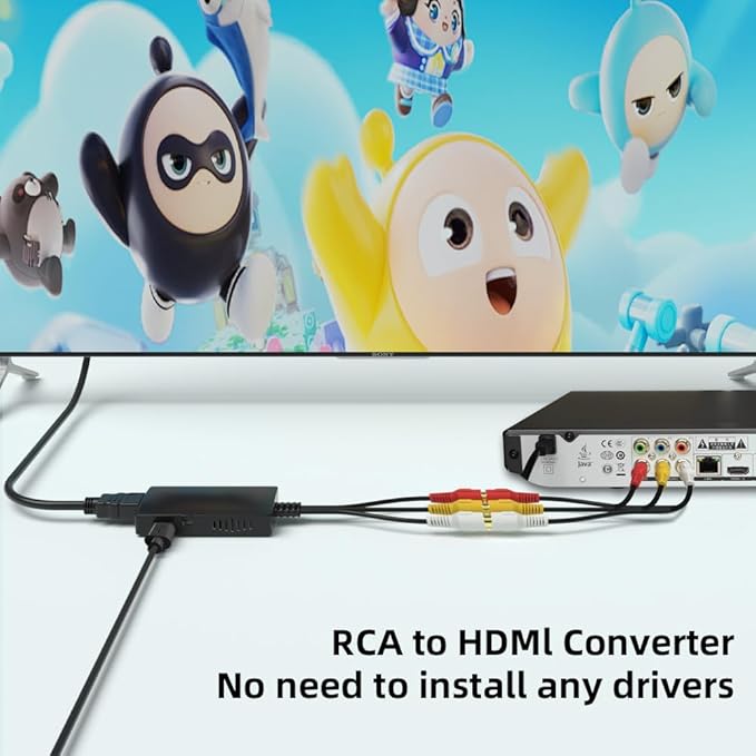 Kirzi Female RCA to HDMI Out Cable Converter Adapter with HDMI and RCA Cables, CVBS Composite AV to HDMI Converter
