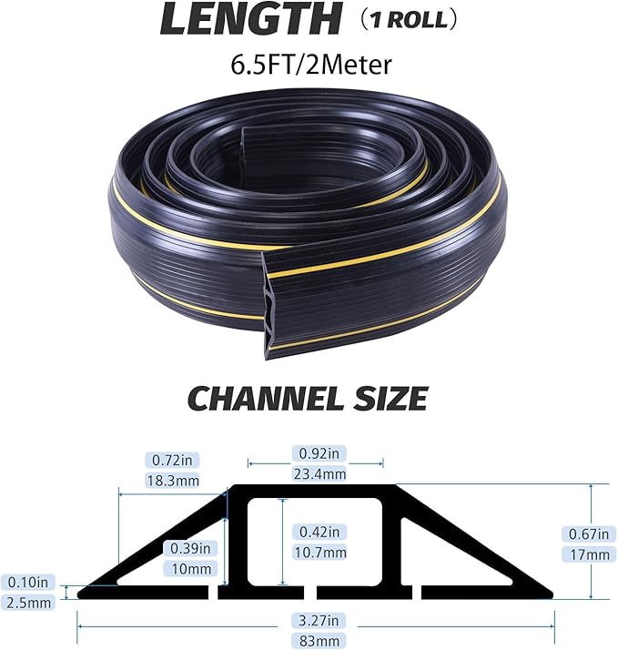 Vilmon 6.5FT Heavy Duty PVC Floor Cable Cover, Floor Cord Cover, Cable Protector Protect Wire for Indoor and Outdoor Cable Cavity = 0.94" (W) x 0.4" (H)(3 Channels