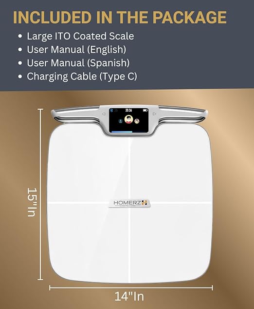 Homerz Body Fat Scale – Smart Scale with BMI, Body Fat, Muscle Mass, Full Body Composition Scale with Body Fat Analysis, Body Scan Scale with Handle, Body Scanner, Biometric Analyzer