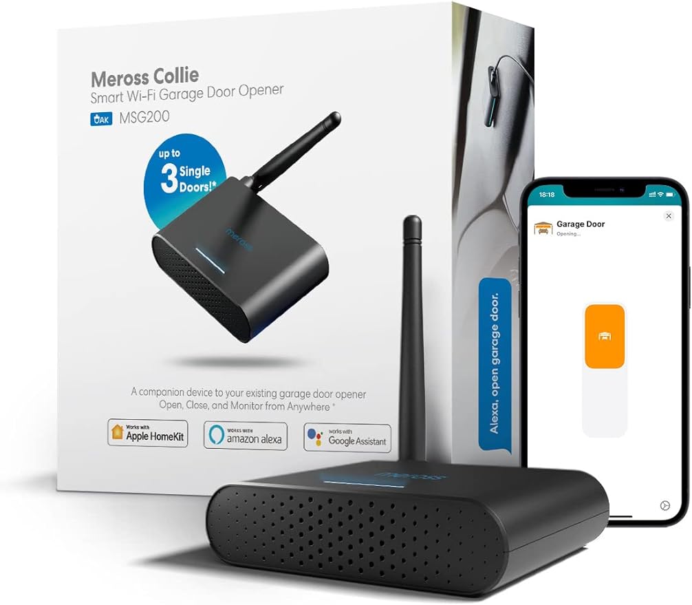 meross Smart Garage Door Opener Remote with External Antenna, Up to 3 Single Doors, Compatible with Apple HomeKit, Amazon Alexa, Google Assistant, SmartThings, App Control, No Hub Needed