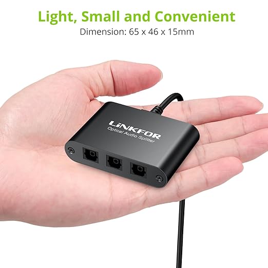 LiNKFOR Optical Cable Splitter 1x3 SPDIF Toslink with 1PCS Optical Audio Cable Aluminum Shell Toslink Splitter 1 in 3 Out Support LPCM 2.0 DTS Dolby-AC3 Compatible with PS3 DVD HDTV STB Etc