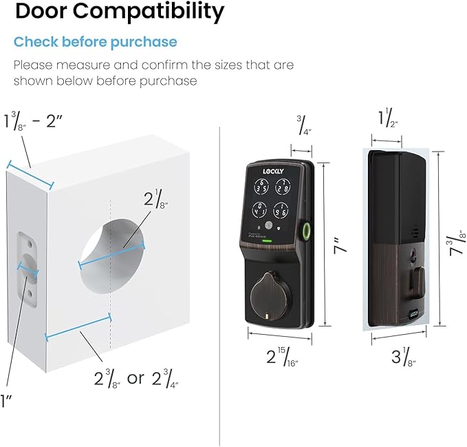 Lockly Secure Plus, Keyless Entry Door Lock, Smart Locks for Front Door, Smart Lock Deadbolt, PIN Genie® Keypad, 3D Biometric Fingerprint Sensor, Auto Lock Smart Door Lock