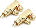 LOCHSOEL RCA Splitter Adapter,Right Angle RCA Male to 2 Female AV Splitter Adapter Gold Plated Connector(2Pack)