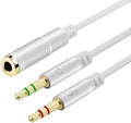 Headphone Y Cable Splitter Adapter for Computer 3.5mm Female to 2 Dual 3.5mm Male Gold-Plated Corrosion-Resistant Audio Mic Y Cable for Headset Connecting to PC，Audio Connector for PC (35CM, Silver)