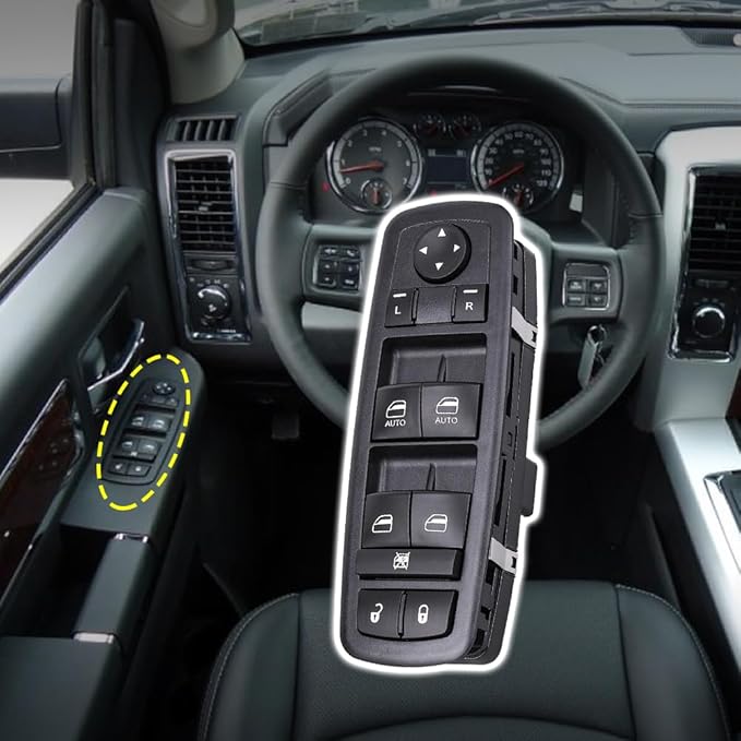 Vurkcy Driver Side Power Window Switch Door Lock Control Button Compatible with 2009 2010 2011 2012 Dodge RAM 1500/2500/ 3500 Quad & Crew Cab Pickup, Double Auto Buttons Replaces 4602863AB, 4602863AC