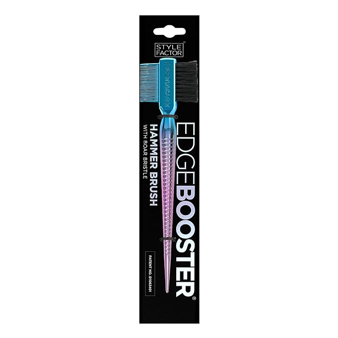 Style Factor EDGE BOOSTER® Hammer Brush Rat Tail– Double-Sided Edge Control Brush & Comb with Boar Bristles – For Edges, Slick Backs, Baby Hair Styling, and Taming Flyaways