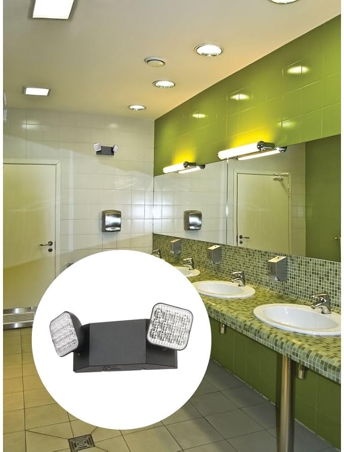 Lithonia Lighting Basics LED Emergency Light, Emergency Lighting with Dual Adjustable LED Lamp Heads, Wall Mount, Damp Location Rated, 90-Minute Backup, MVOLT, Black (EU2C B MVOLT M6)