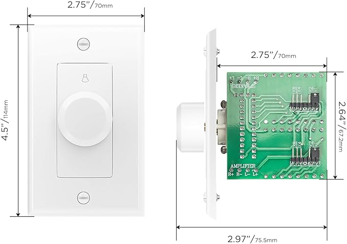 RECOIL VC-R100 100W Impedance Matching Wall Mount Volume Control Knob, Flush in-Wall Plate Rotary Knob for Hi-Fi Home Audio, for Dedicated Audio Zone Volume Adjustment, White Ivory Plates Included