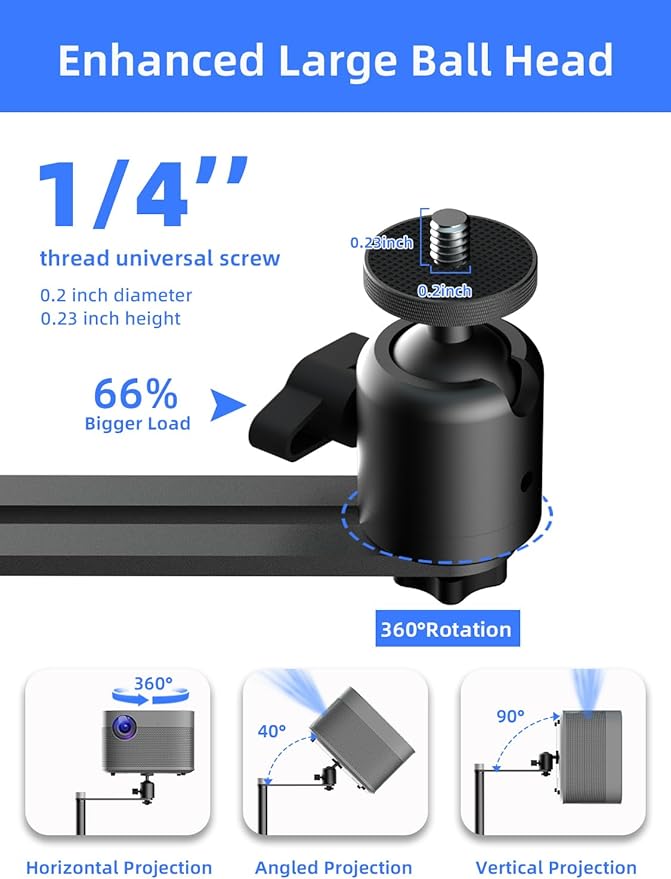suptek Projector Stand Against Wall Hidden Stand, 360°Swivel, Height Adjustable, Universal Projector Mount Bracket, Compatible with Home Office Video Vlog DVR Camera, Upgraded Large Ball Head, PR007FP