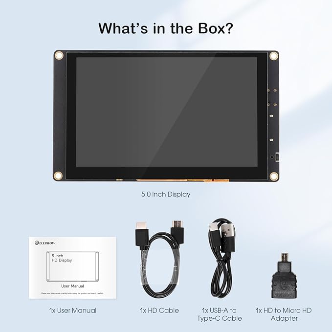 ELECROW 5 Inch Mini Touchscreen Monitor, TN Capacitive 5-Point Touch Screen 800×480 HD LCD Display Compatible with Raspberry Pi 5/4/4B/3B+/3B/B+, PC, Laptop, Driver-Free