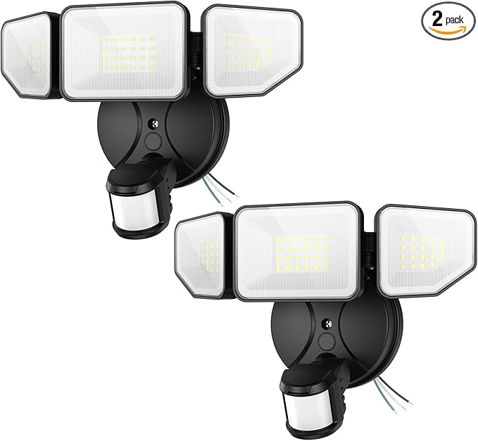 Meloght 65W 6500LM Flood Lights Outdoor Motion Sensor, Hardwired Security Floodlights 6500K IP65 Waterproof, Dusk to Dawn Lighting Outside, Black 2 Pack
