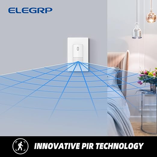 ELEGRP Single Pole Occupancy Motion Sensor Light Switch, PIR Infrared Motion Activated Switch, Need Grounding Wire, No Neutral Wire, for CFL/LED/Incandescent, with Plate, UL(2 Pack, Matte White)