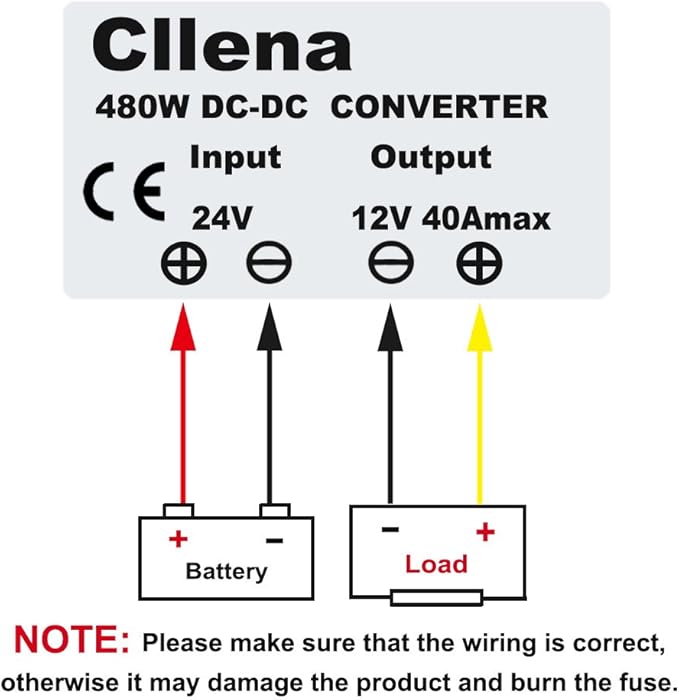 Cllena DC 24V to 12V 40A 480W Buck Transformer Waterproof Step-Down Voltage Converter Regulator