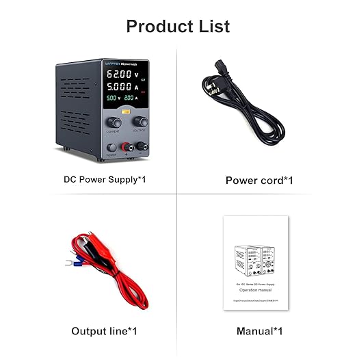 Wanptek DC Power Supply Variable 62V 5A, Bench Power Supplies with Encoder Adjustments Knob, USB Fast Charge Port with Output Current Display, 4-Digit LED Display