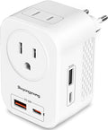 Shayangyoung Voltage Converter US to Europe, 220V to 110V Converter for European Travel, Universal Travel Adapter with 20W PD, 2 Type-C Port 2 USB-A, Power Plug Combo for Germany Italy - White-Z