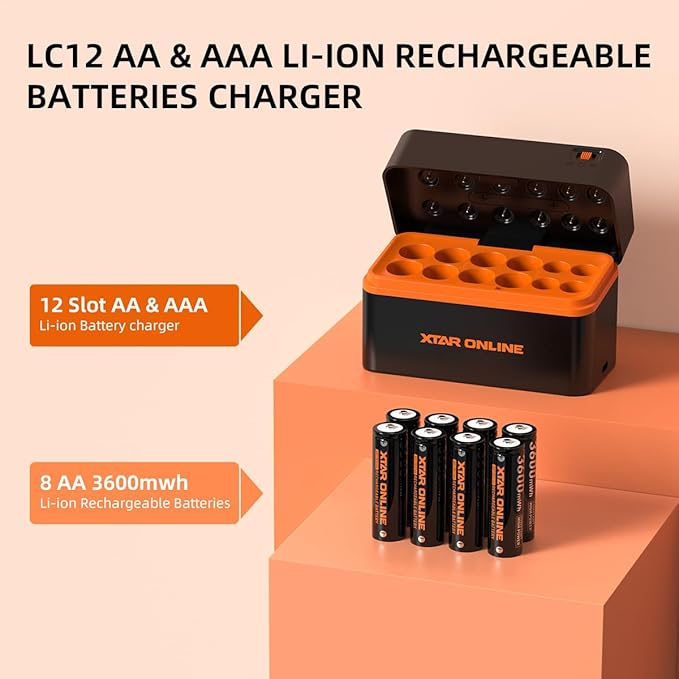XTAR Rechargeable aa Batteries and Charger 8Pack 3600mwh pilas recargables aa LC12 1.5V AA AAA Battery Charger Kit (Charger+8AA)