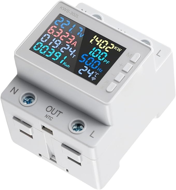 LCD Digital Energy Meter, Single Phase Energy Meter, Din Rail Electricity Usage Monitor, Power Usage Monitor AC170V~270V Power Voltage Meter(KWS-302L)