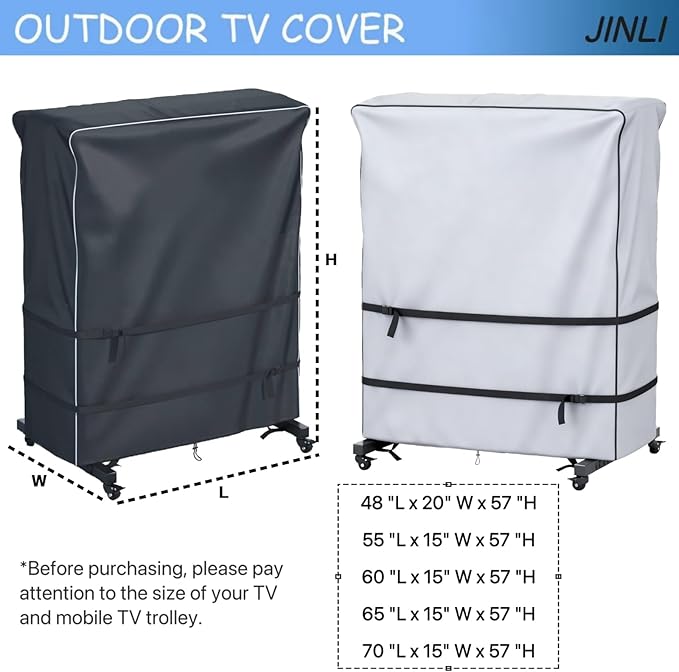 JINLI 65-70 inch outdoor TV trolley cover, courtyard TV cover, Oxford fabric waterproof and dustproof, triple windproof design, compatible with rolling/mobile stand