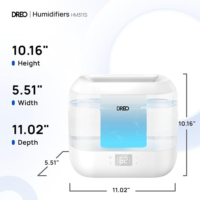 DREO Smart Humidifiers for Bedroom, Top Fill 4L Supersized Humidifier Large Room with 28 dB, 36H Runtime, Touch/APP/Voice Control, Nightlight, Cool Mist Humidifiers for Baby, Plants, Indoor, White