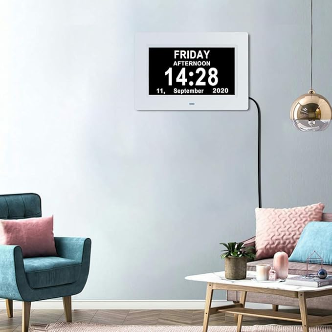 ybest 7 Inch Extra Large Day Date Time Digital Day Calendar Clocks with Auto-Dimming 12 Alarm Reminders Dementia Clock for Senior Elderly impaired Vision Memory Loss
