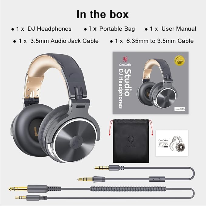 OneOdio Wired Over Ear Headphones Studio Monitor & Mixing DJ Stereo Headsets with 50mm Neodymium Drivers and 1/4 to 3.5mm Jack for AMP Computer Recording Podcast Keyboard Guitar Laptop - Grey