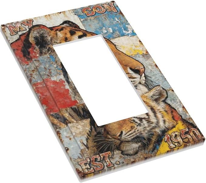 Bvtewkhz Tiger Vintage 1 Gang Single Rocker Decorative Outlet Covers Light Switch Plate Electrical Receptacle Switchplate For Bathroom Kitchen Bedroom