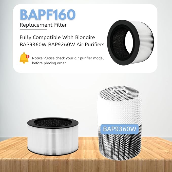 Nispira BAPF160 Replacement Filter K for Bionaire Air Purifier BAP9360W BAP9260W 3-in-1 True HEPA Activated Carbon, 1 Pack